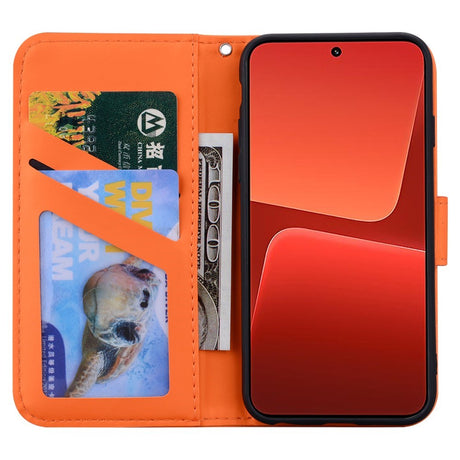 Xiaomi 13 Flip Cover m. Kortholder / Ståfunktion / Strop - Orange (Frø)