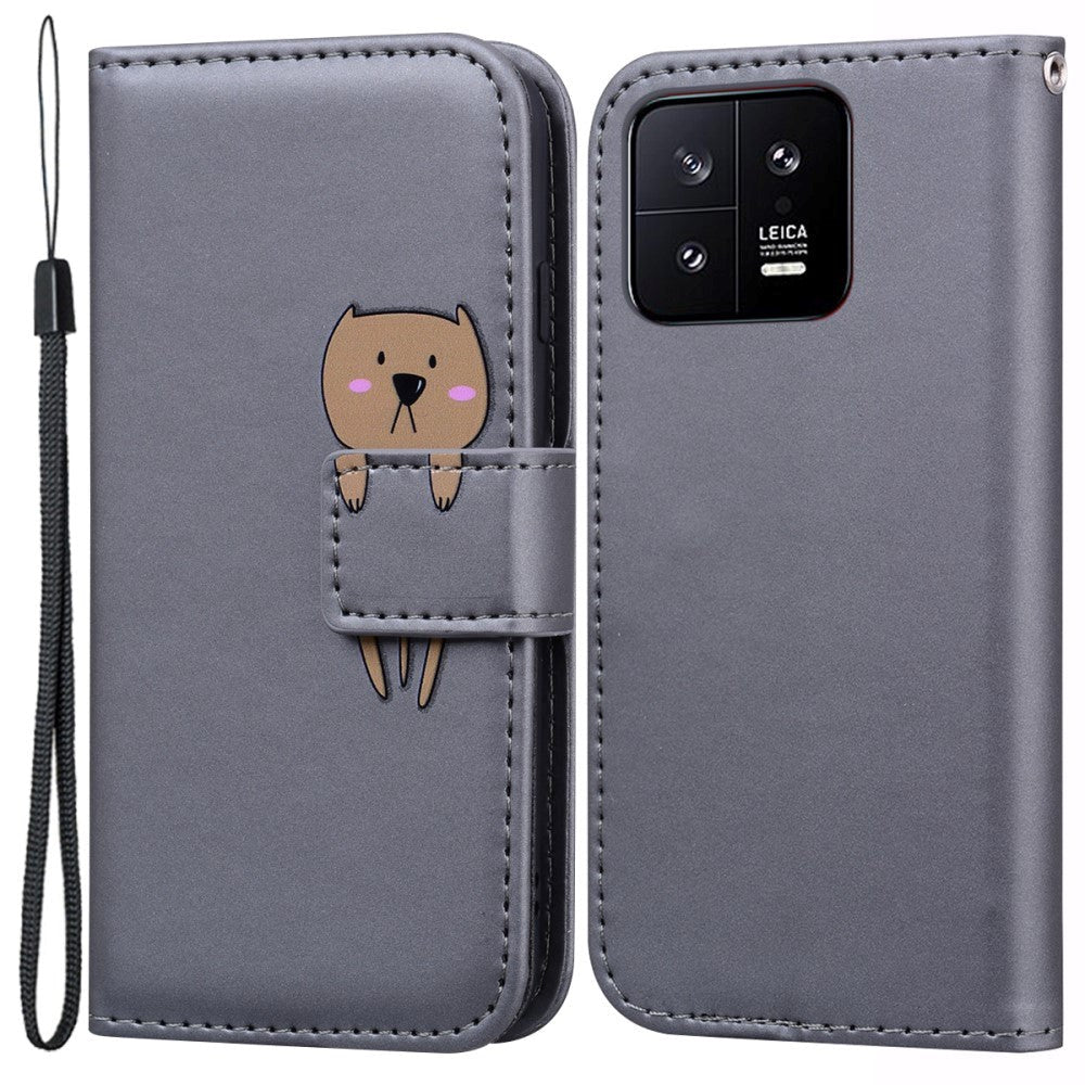 Xiaomi 13 Flip Cover m. Kortholder / Ståfunktion / Strop - Grå (Hund)