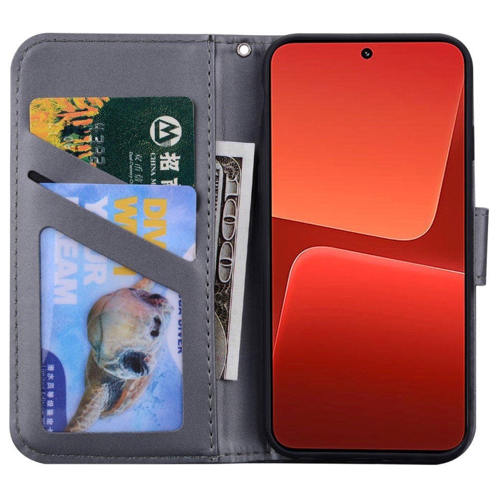 Xiaomi 13 Flip Cover m. Kortholder / Ståfunktion / Strop - Grå (Hund)