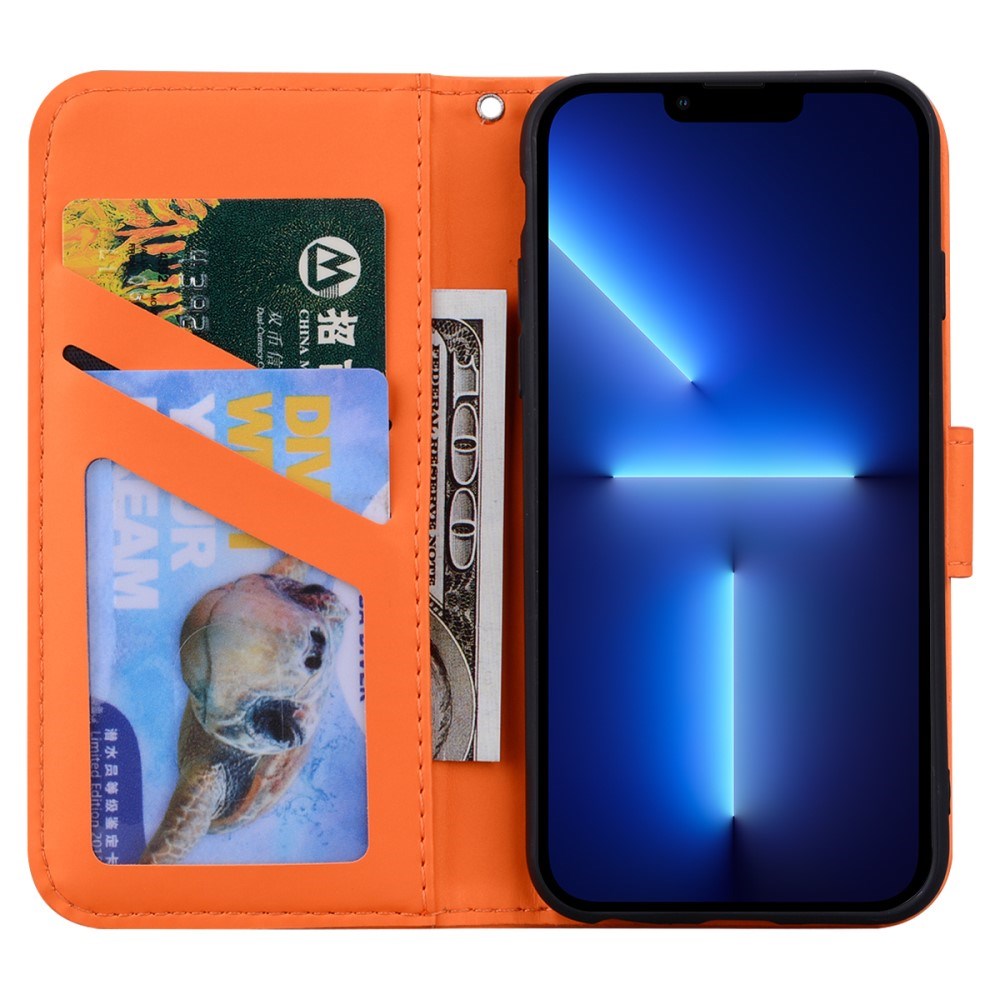 iPhone 13 Pro Flip Cover m. Kortholder / Ståfunktion / Strop - Orange (Frø)