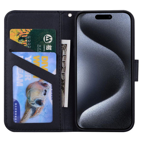 iPhone 15 Pro Flip Cover m. Kortholder / Ståfunktion / Strop - Sort (Panda)