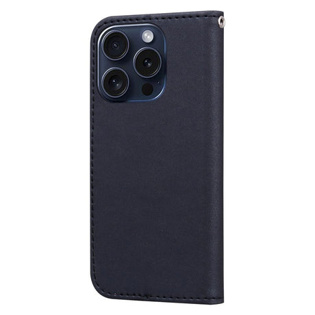 iPhone 15 Pro Flip Cover m. Kortholder / Ståfunktion / Strop - Sort (Panda)
