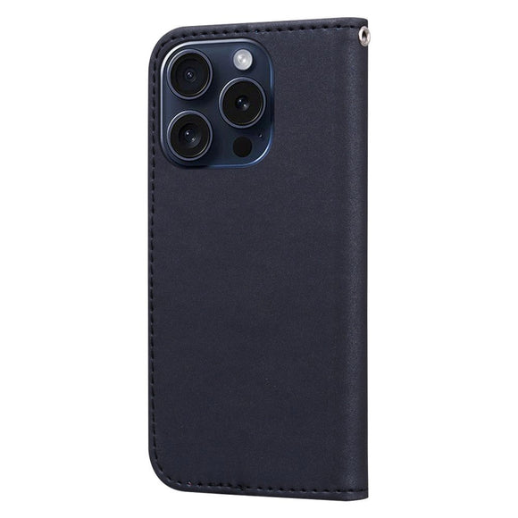iPhone 15 Pro Flip Cover m. Kortholder / Ståfunktion / Strop - Sort (Panda)