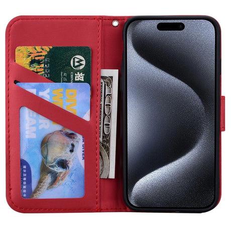 iPhone 15 Pro Flip Cover m. Kortholder / Ståfunktion / Strop - Rød (Kat)