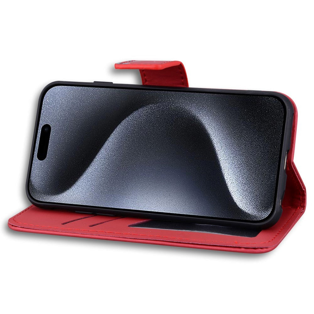 iPhone 15 Pro Flip Cover m. Kortholder / Ståfunktion / Strop - Rød (Kat)