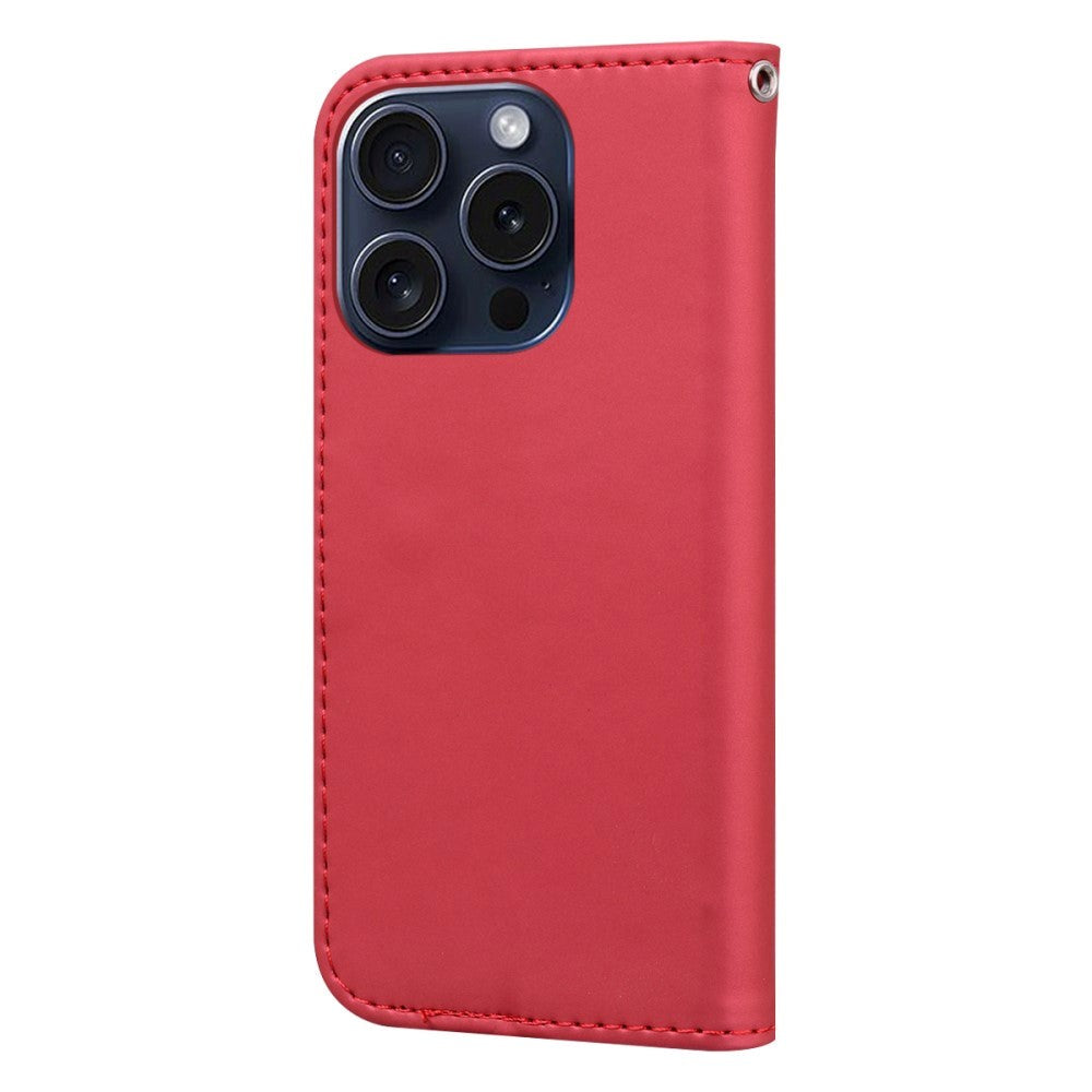 iPhone 15 Pro Flip Cover m. Kortholder / Ståfunktion / Strop - Rød (Kat)