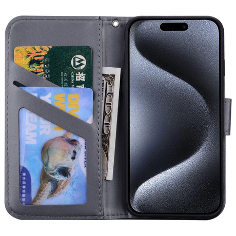 iPhone 15 Pro Flip Cover m. Kortholder / Ståfunktion / Strop - Grå (Hund)