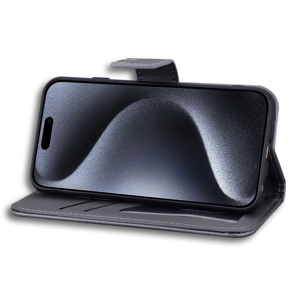 iPhone 15 Pro Flip Cover m. Kortholder / Ståfunktion / Strop - Grå (Hund)