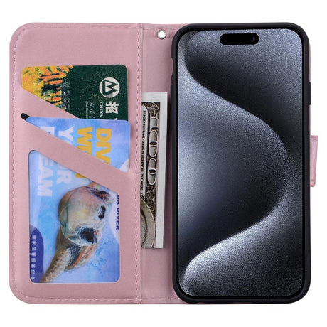 iPhone 15 Pro Flip Cover m. Kortholder / Ståfunktion / Strop - Pink (Kanin)