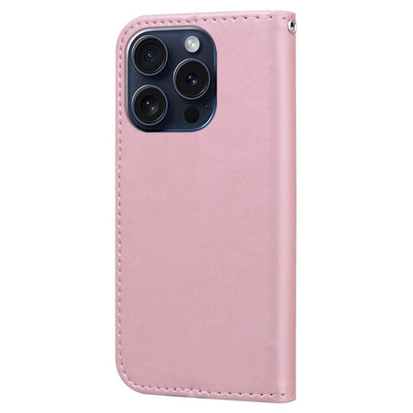 iPhone 15 Pro Flip Cover m. Kortholder / Ståfunktion / Strop - Pink (Kanin)