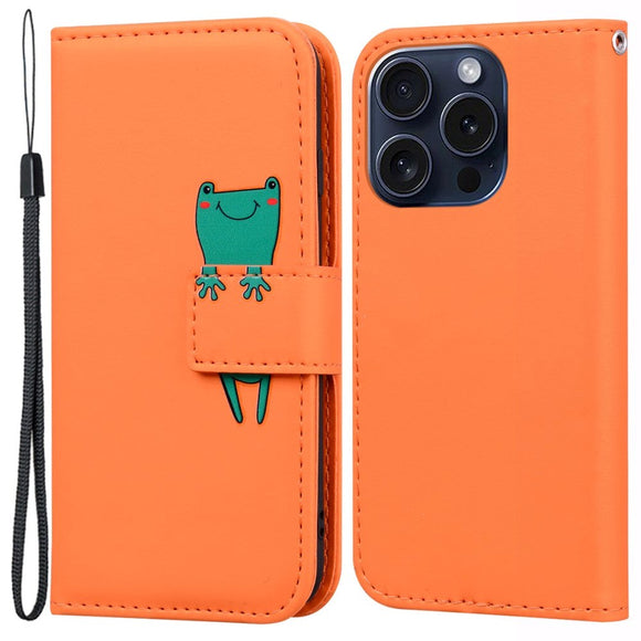 iPhone 15 Pro Flip Cover m. Kortholder / Ståfunktion / Strop - Orange (Frø)