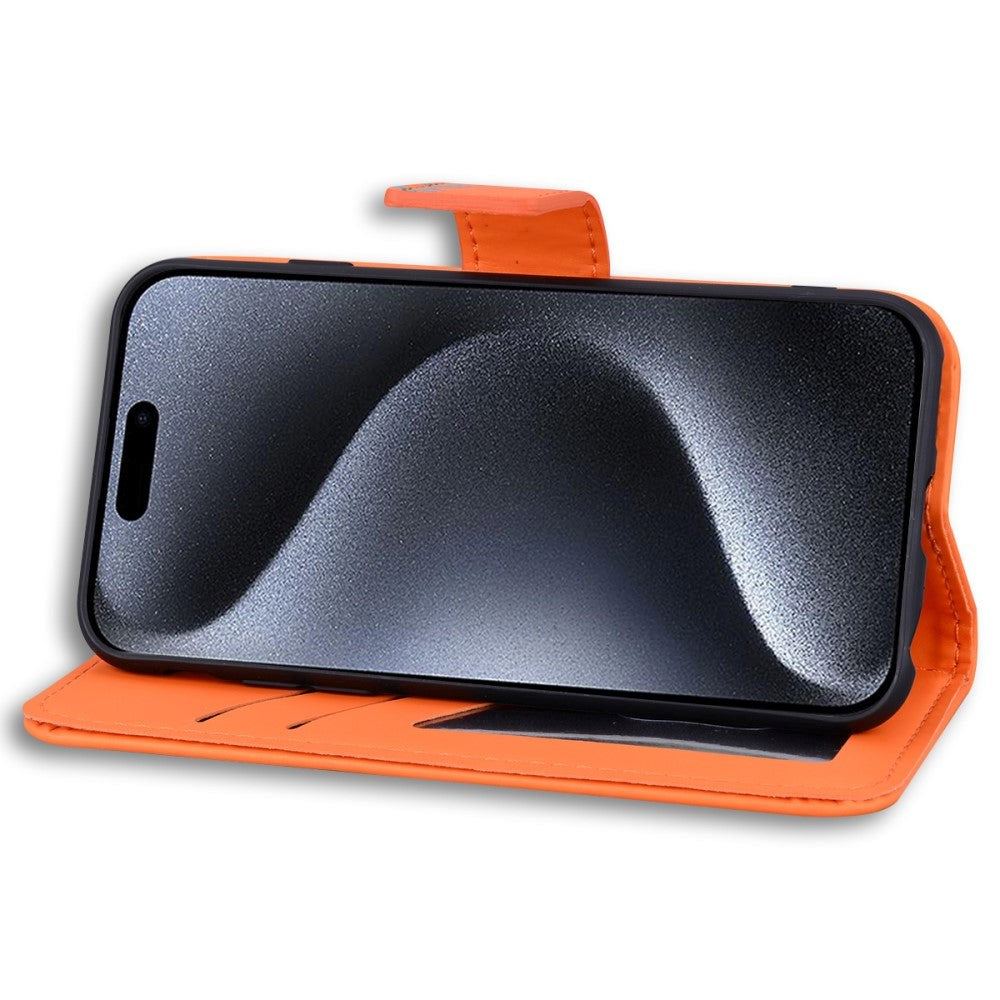 iPhone 15 Pro Flip Cover m. Kortholder / Ståfunktion / Strop - Orange (Frø)