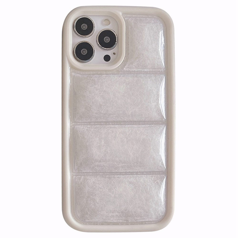 iPhone 15 Pro Fleksibelt Plastik Cover m. Dunjakke Tekstur - Hvid
