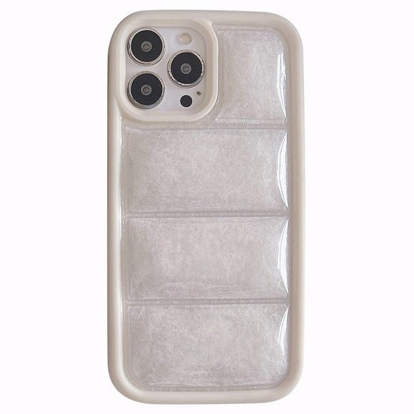 iPhone 15 Pro Fleksibelt Plastik Cover m. Dunjakke Tekstur - Hvid