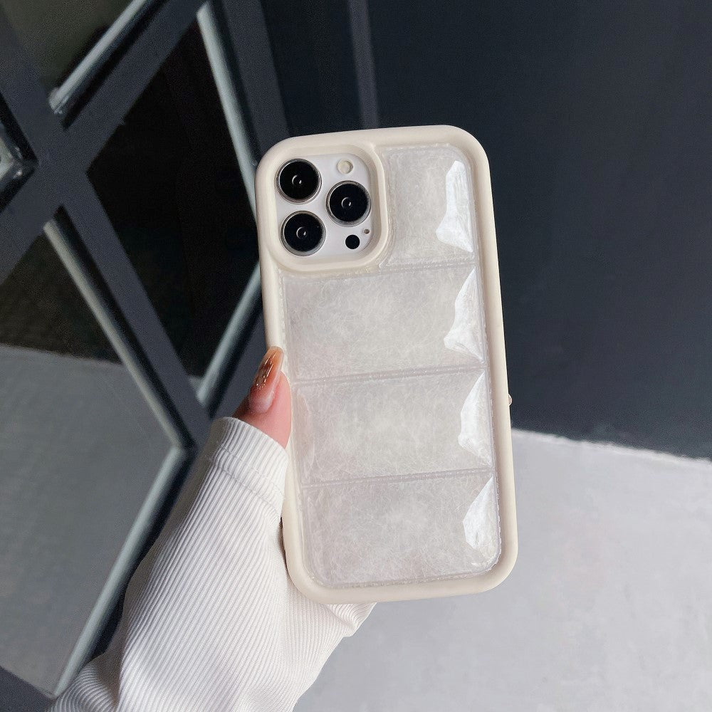 iPhone 15 Pro Fleksibelt Plastik Cover m. Dunjakke Tekstur - Hvid