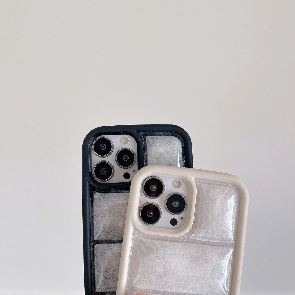 iPhone 15 Pro Fleksibelt Plastik Cover m. Dunjakke Tekstur - Hvid