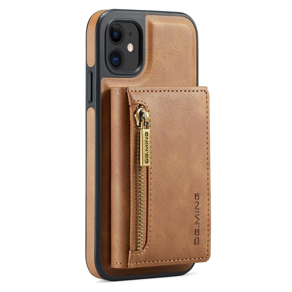iPhone 11 Læderbetrukket Plastik Cover m. Magnetisk Aftagelig Pung - Lysebrun
