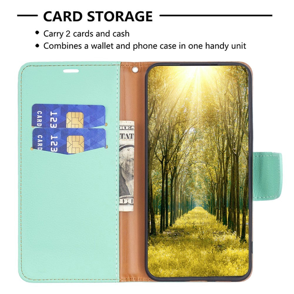 Samsung Galaxy A35 (5G) PU Litchi Læder Cover m. Pung & Strop - Grøn
