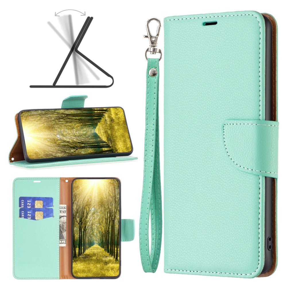 Samsung Galaxy A35 (5G) PU Litchi Læder Cover m. Pung & Strop - Grøn