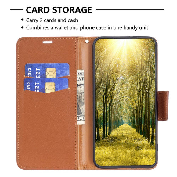 Samsung Galaxy A35 (5G) PU Litchi Læder Cover m. Pung & Strop - Brun
