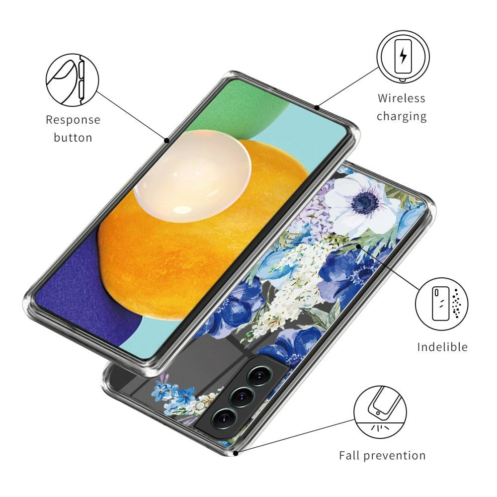 Samsung Galaxy S24+ (Plus) Fleksibelt Plastik Cover m. Motiv - Blå Blomster