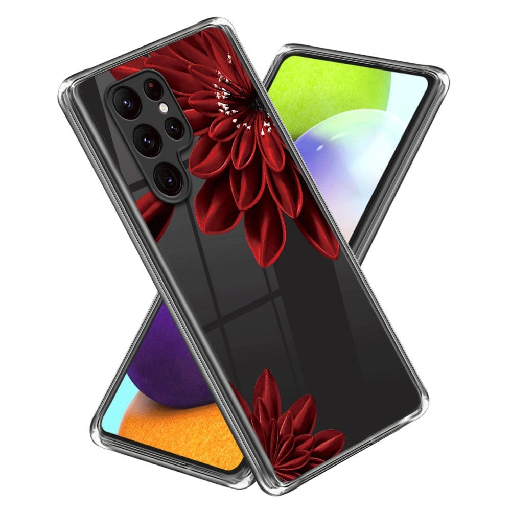 Samsung Galaxy S24 Ultra Fleksibelt Plastik Cover m. Motiv - Rød Blomst