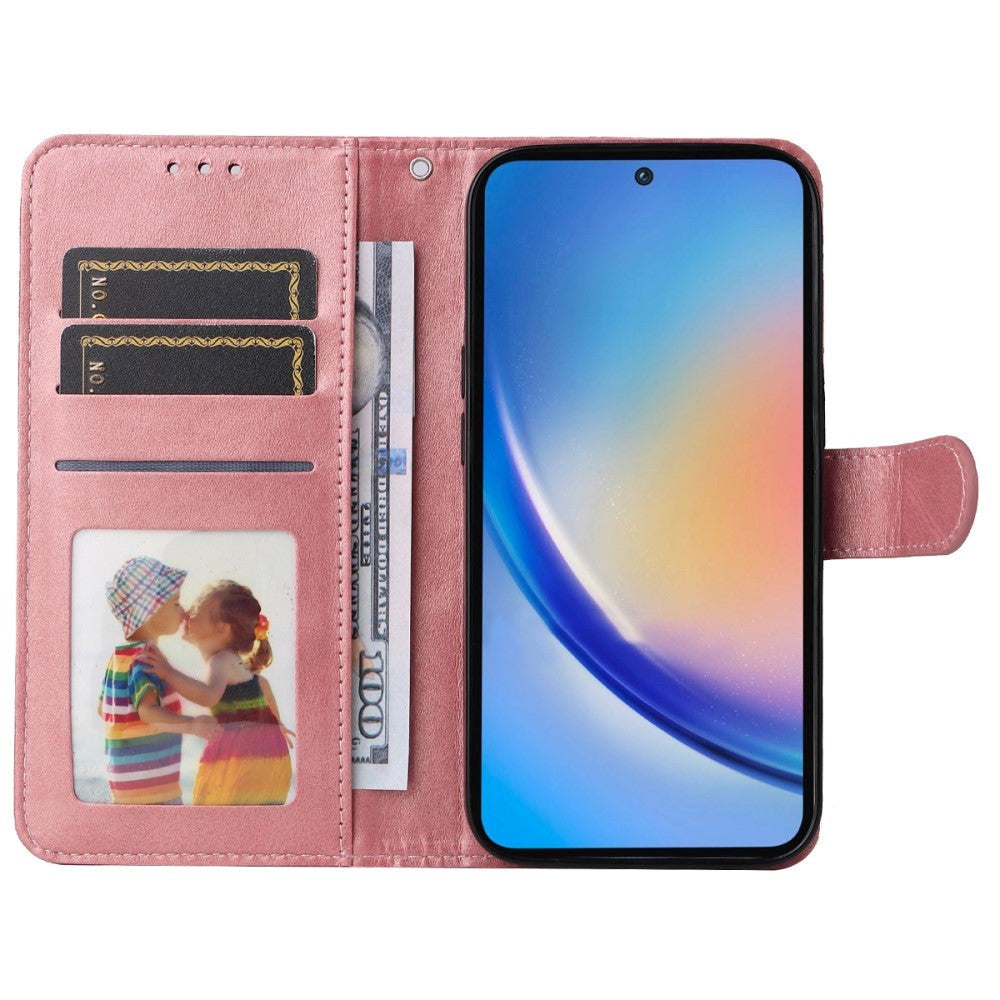 Samsung Galaxy A35 (5G) Kunstlæder Cover m. Pung og Strop - Pink