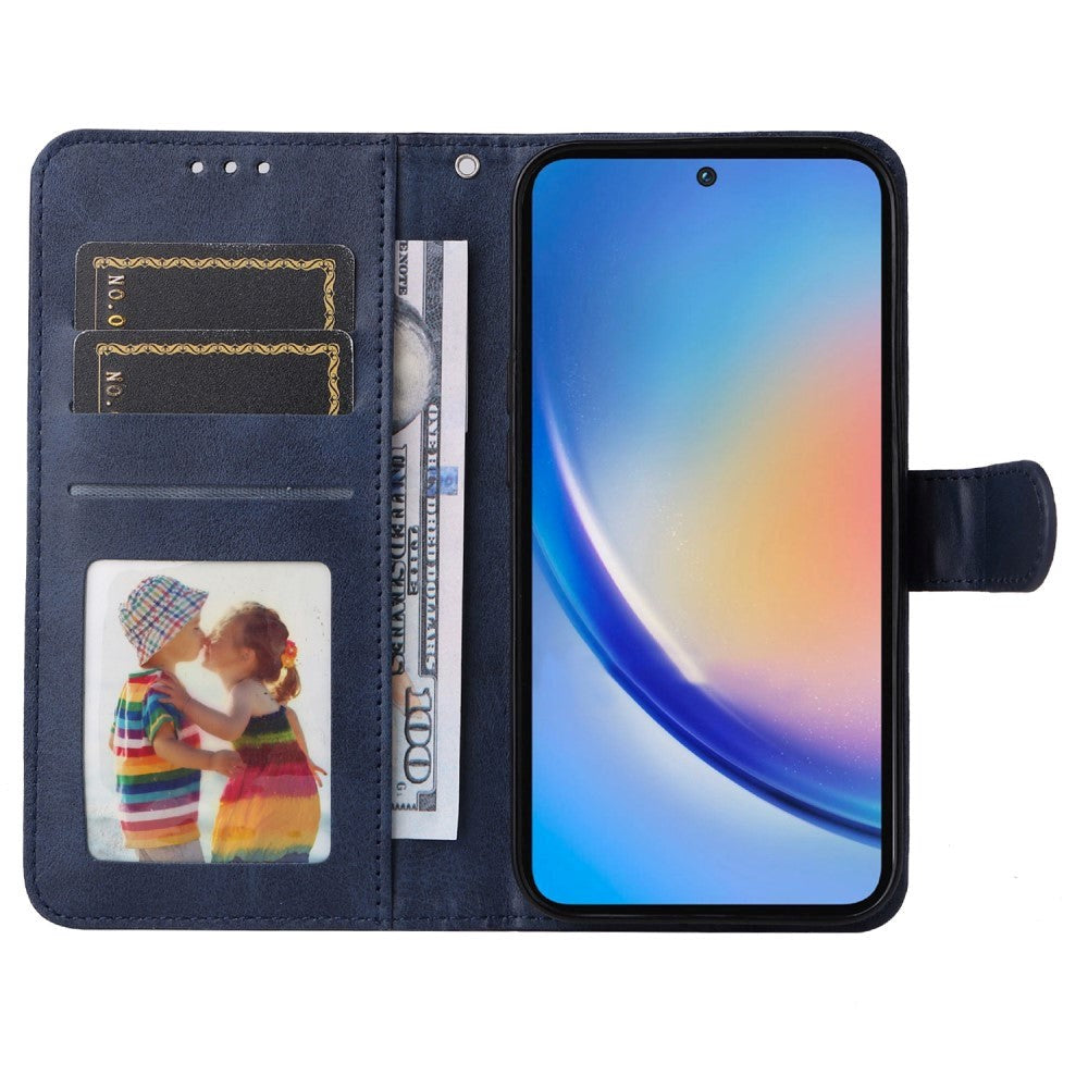 Samsung Galaxy A35 (5G) Kunstlæder Cover m. Pung og Strop - Blå
