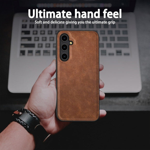 Samsung Galaxy A55 (5G) Læderbelagt Plastik Cover - Brun