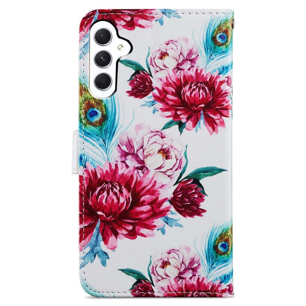 Samsung Galaxy A35 (5G) Læder Cover m. Pung og Strop - Påfugl / Blomster