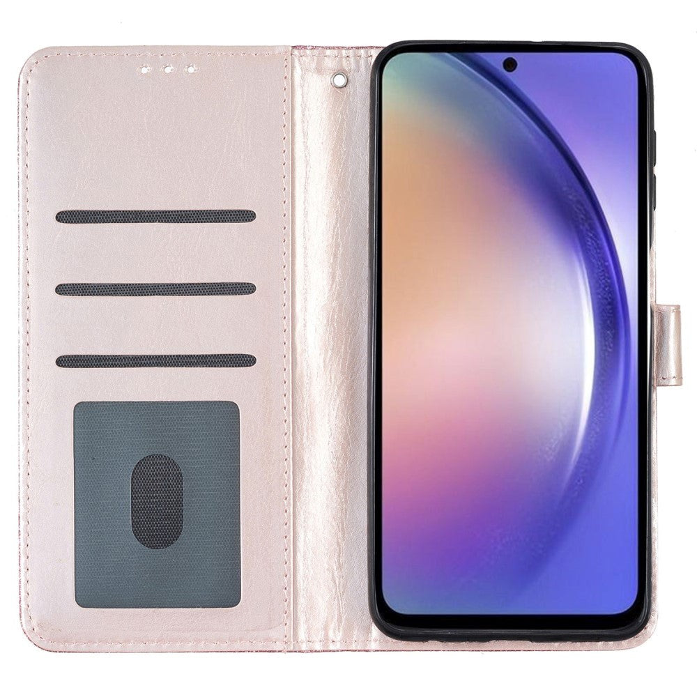 Samsung Galaxy A55 (5G) Læder Cover m. Pung & Strop - Glimmer - Rose Gold