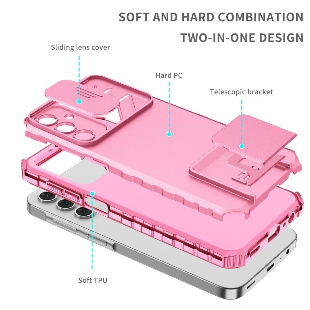 Samsung Galaxy A15 (5G) / A15 Håndværker Cover m. Kickstand & Cam Slider - Lyserød