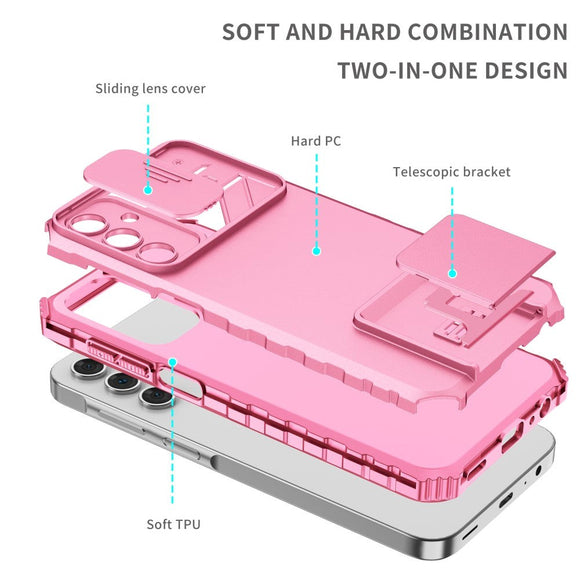 Samsung Galaxy A15 (5G) / A15 Håndværker Cover m. Kickstand & Cam Slider - Lyserød