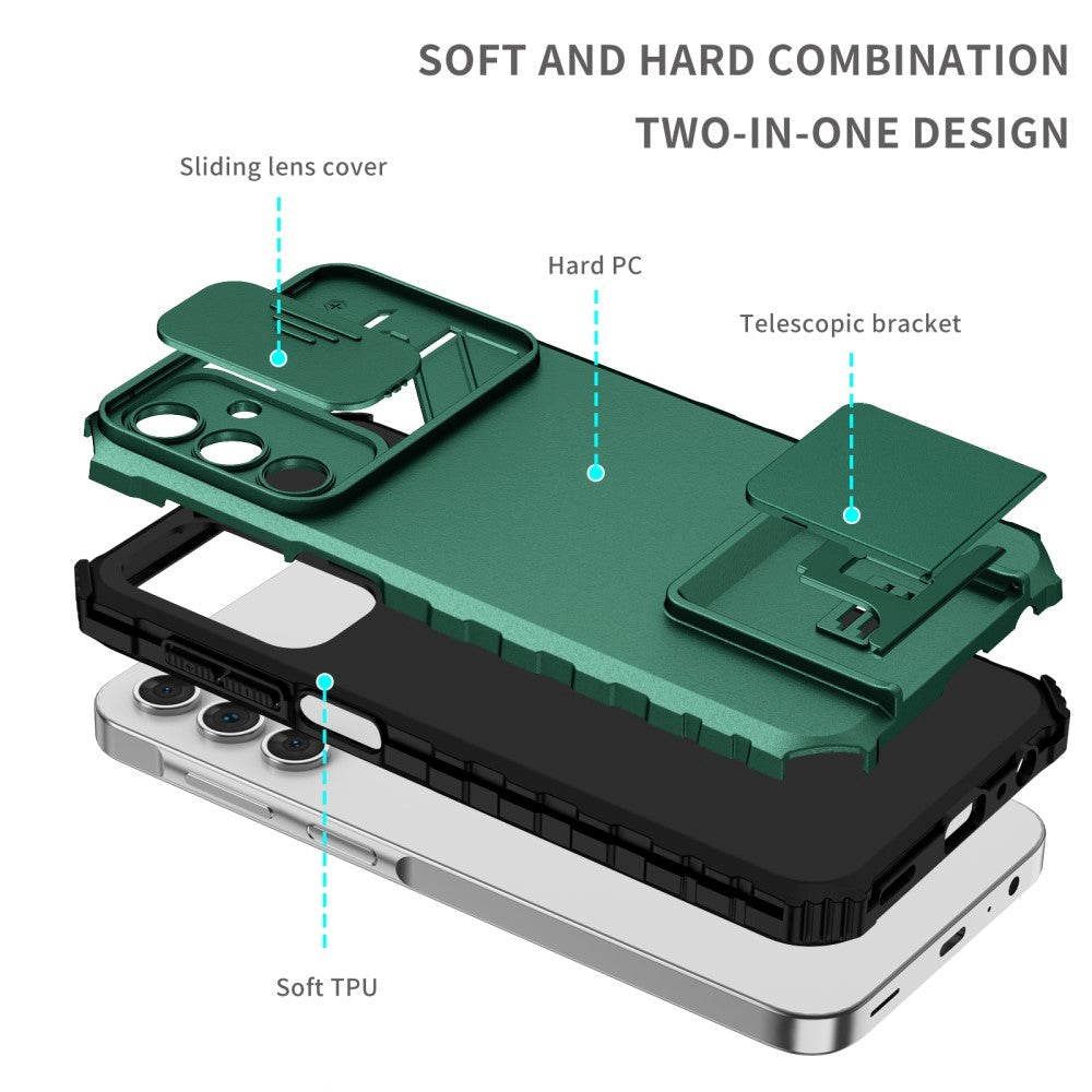 Samsung Galaxy A15 (5G) / A15 Håndværker Cover m. Kickstand & Cam Slider - Mørkegrøn