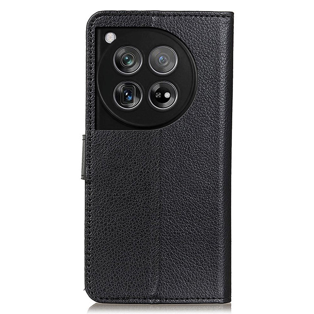 OnePlus 12 Litchi Læder Cover m. Pung - Sort