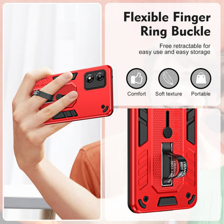 EIDERWOOD Motorola Moto E13 Håndværker Cover m. Fingerring & Kickstand - Rød