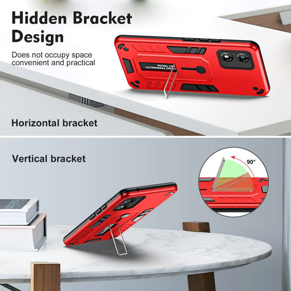 EIDERWOOD Motorola Moto E13 Håndværker Cover m. Fingerring & Kickstand - Rød