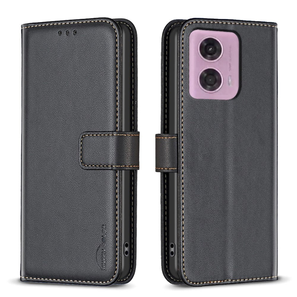 Motorola Moto G34 Blankt Læder Cover m. Pung - Sort