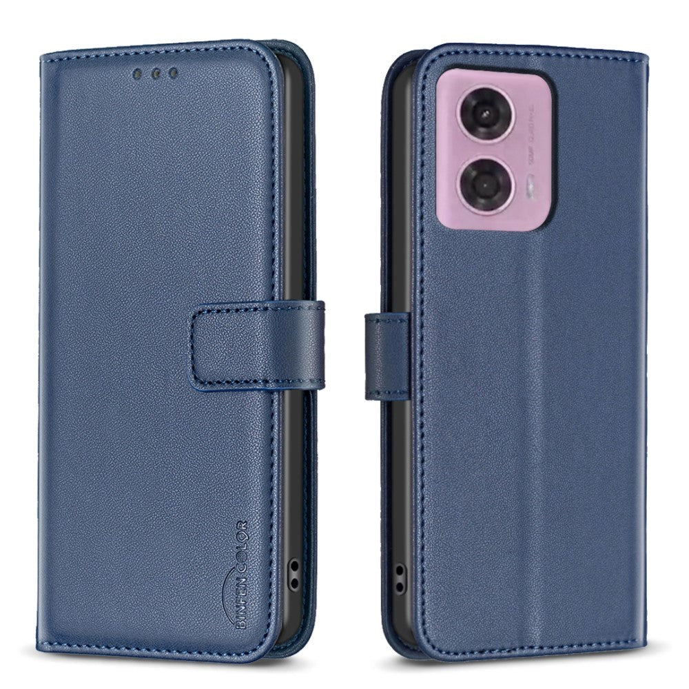Motorola Moto G34 Blankt Læder Cover m. Pung - Mørkeblå