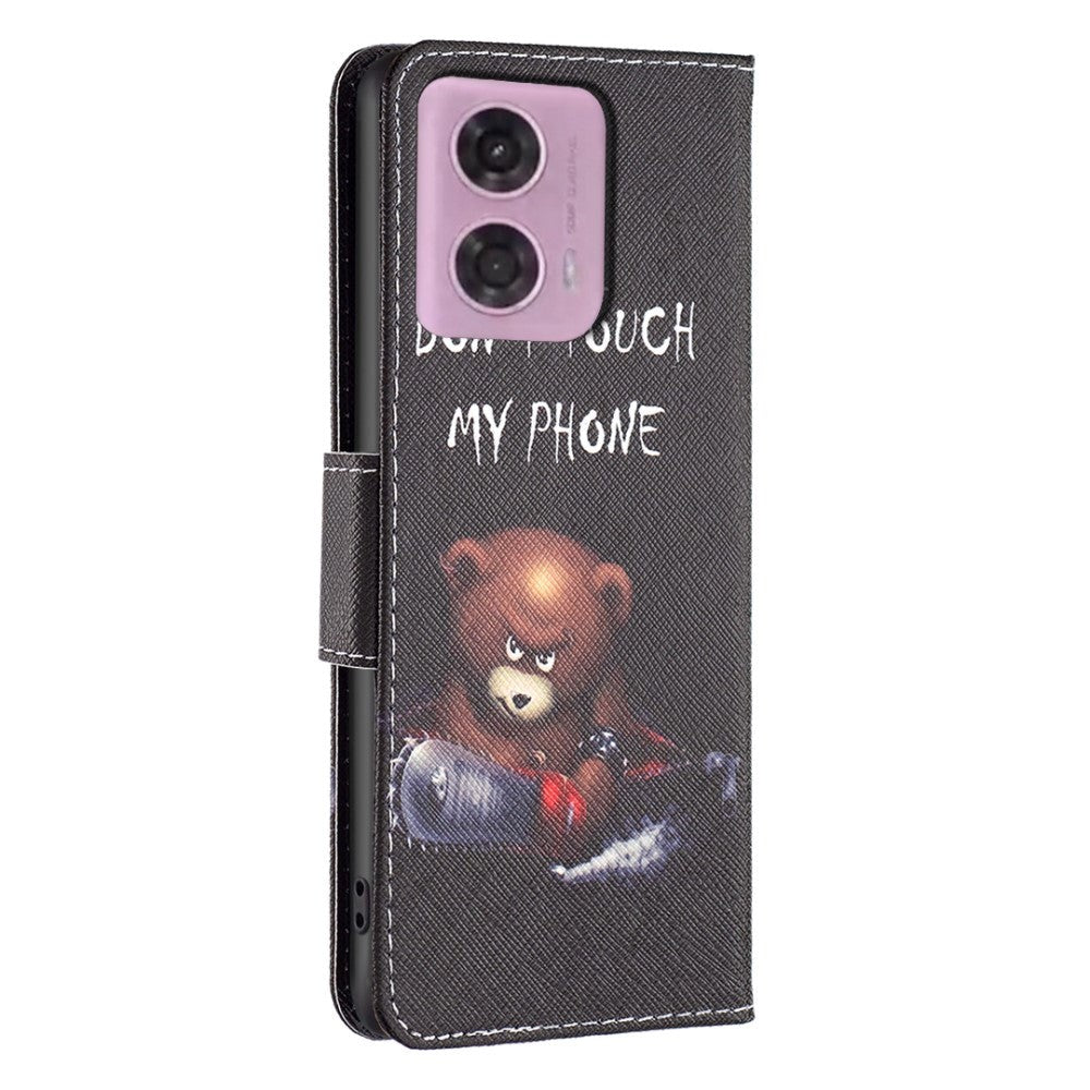 Motorola Moto G24 Læder Cover m. Pung & Print - "Don't Touch My Phone" - Bjørn