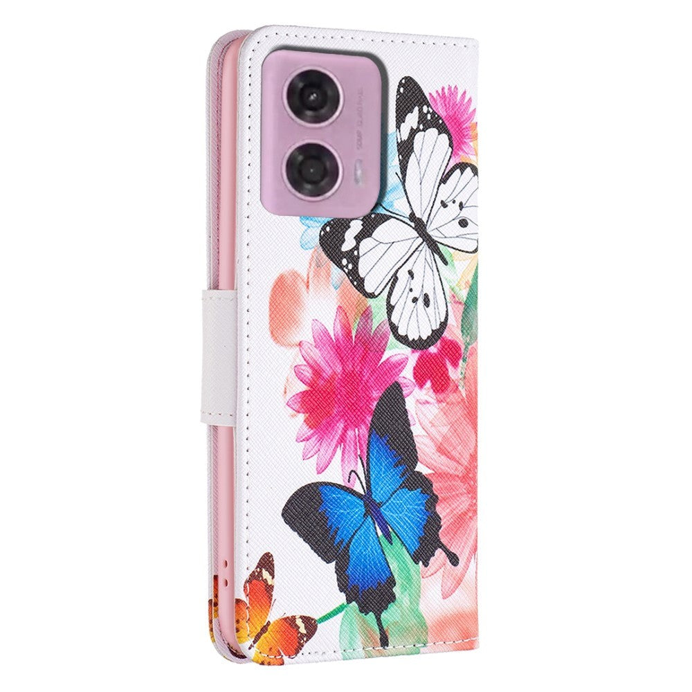 Motorola Moto G24 Læder Cover m. Pung & Print - Sommerfugle