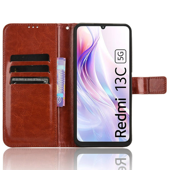 EIDERWOOD Xiaomi Redmi 13C (5G) Kunstlæder Flip Cover m. Strop - Brun