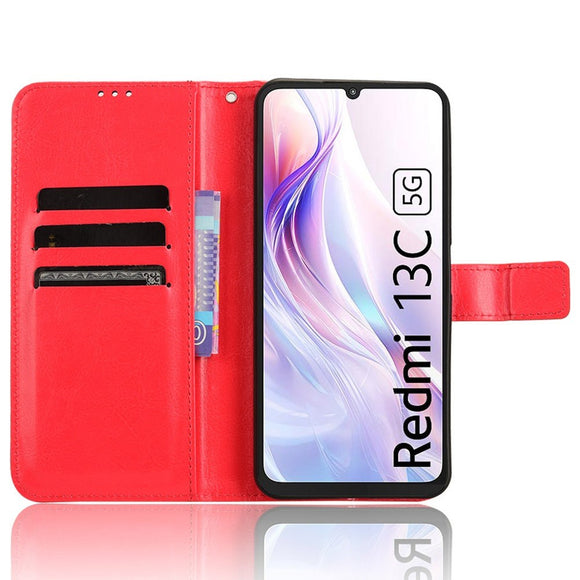EIDERWOOD Xiaomi Redmi 13C (5G) Kunstlæder Flip Cover m. Strop - Rød