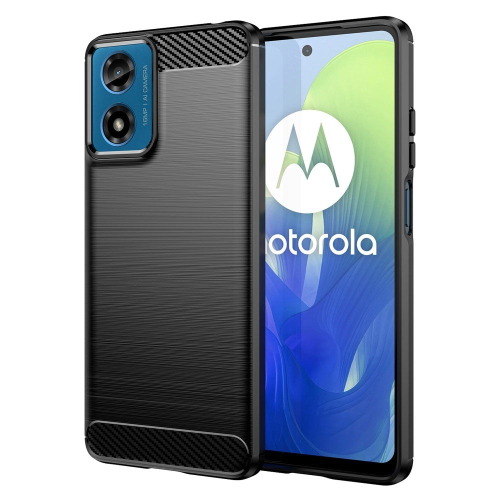 EIDERWOOD Motorola Moto E14 (4G) / G04 (4G) / G04s (4G) / G24 (4G) Brushed Carbon Fiber Fleksibelt Plastik Cover - Sort