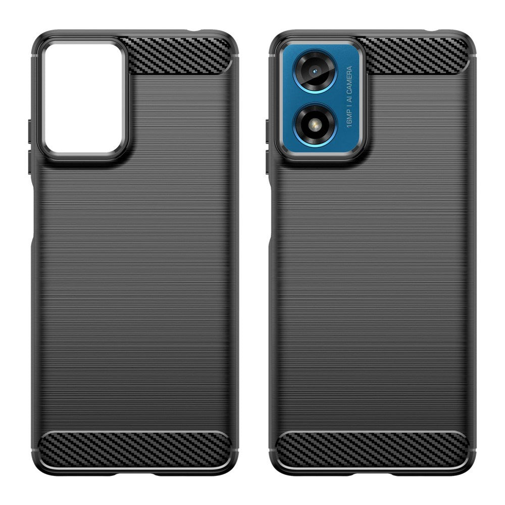 EIDERWOOD Motorola Moto E14 (4G) / G04 (4G) / G04s (4G) / G24 (4G) Brushed Carbon Fiber Fleksibelt Plastik Cover - Sort