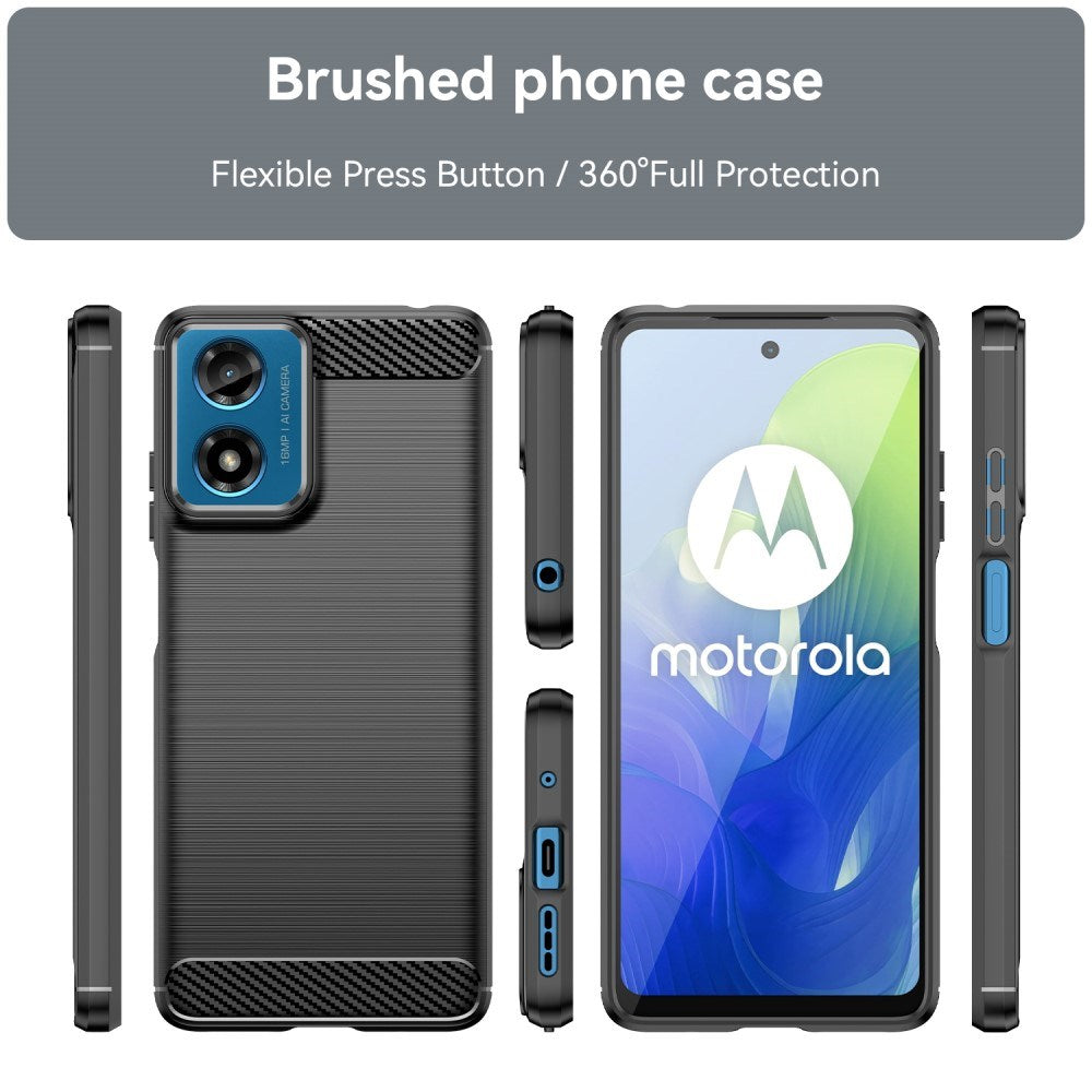 EIDERWOOD Motorola Moto E14 (4G) / G04 (4G) / G04s (4G) / G24 (4G) Brushed Carbon Fiber Fleksibelt Plastik Cover - Sort