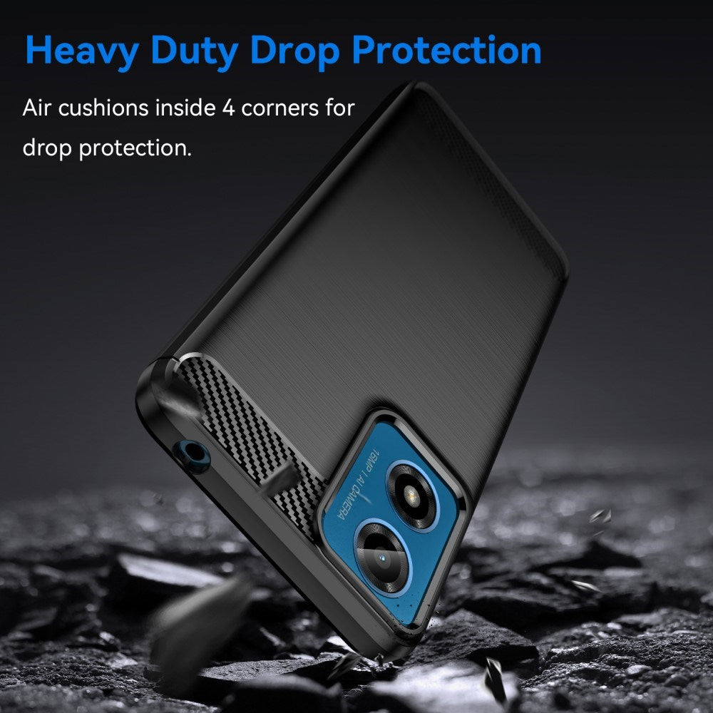 EIDERWOOD Motorola Moto E14 (4G) / G04 (4G) / G04s (4G) / G24 (4G) Brushed Carbon Fiber Fleksibelt Plastik Cover - Sort