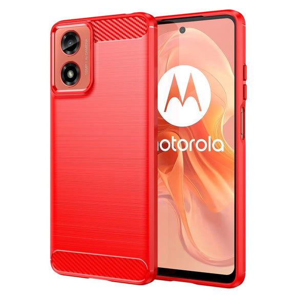 EIDERWOOD Motorola Moto E14 (4G) / G04 (4G) / G04s (4G) / G24 (4G) Brushed Carbon Fiber Fleksibelt Plastik Cover - Rød