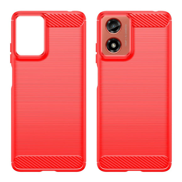 EIDERWOOD Motorola Moto E14 (4G) / G04 (4G) / G04s (4G) / G24 (4G) Brushed Carbon Fiber Fleksibelt Plastik Cover - Rød