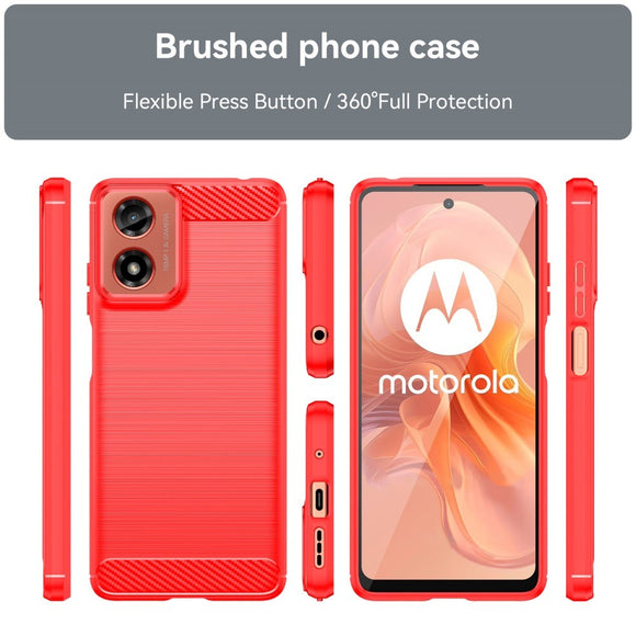 EIDERWOOD Motorola Moto E14 (4G) / G04 (4G) / G04s (4G) / G24 (4G) Brushed Carbon Fiber Fleksibelt Plastik Cover - Rød